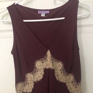 Calypso Christiane Celle long silk dress, Size S, Color Purple with cream trim